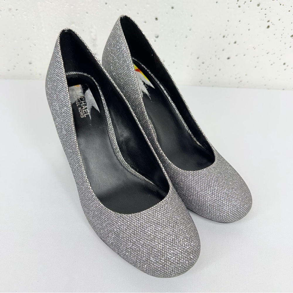 MICHAEL Michael Kors Women’s size 7 Porter Flex pump silver glitter block heels